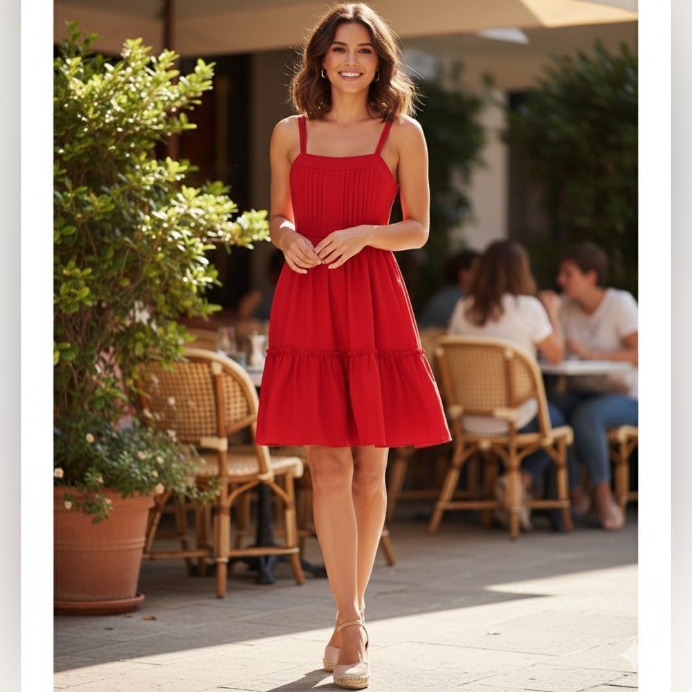 Alexis Red Pleated Mini Dress | Spaghetti Strap | Fit & Flare S